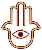 Logo najmah: logomark avec hamsa, un symbole composé d'une main palmée avec un œil au milieu